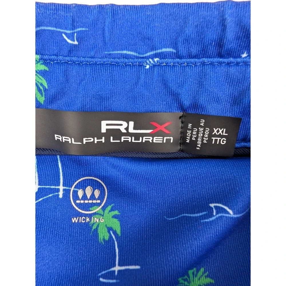 RLX Ralph Lauren Polo Shirt Men's XXL Blue Golf Shark Attack Print Performance